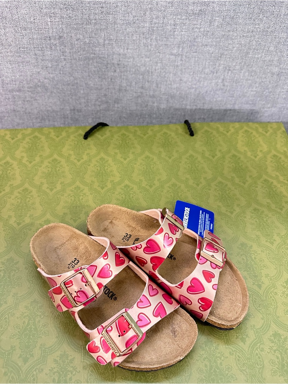 Birkenstock Pink Heart-Print Double Buckle Kids Sandals size 33